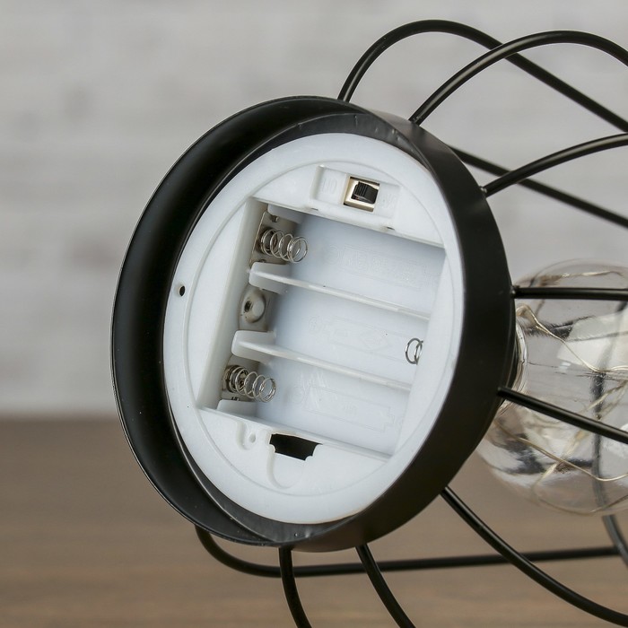 Лампа настольная лофт "Вечер" чёрная 3АА 14,5х14,5х17,5 см