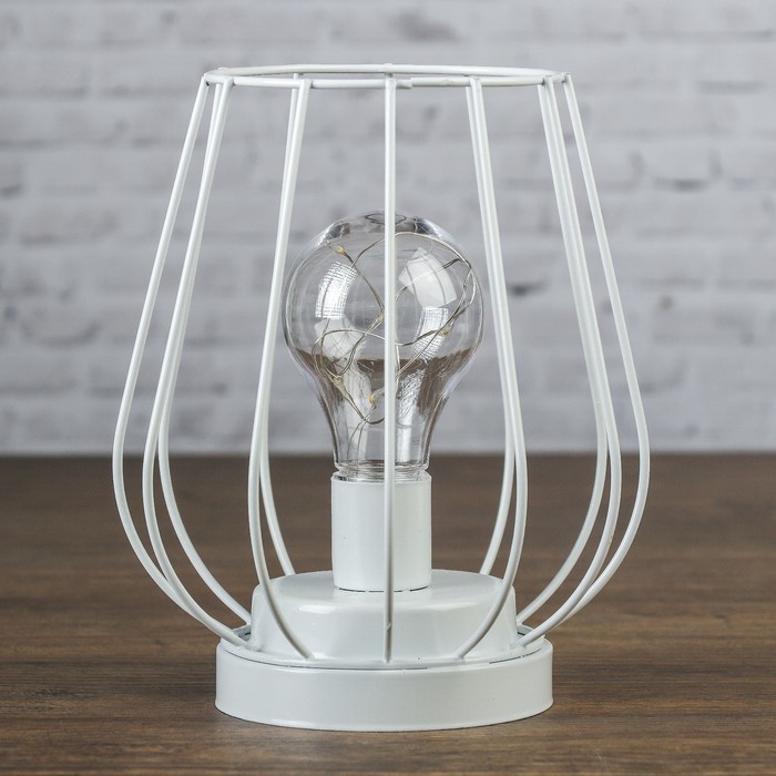 Лампа настольная лофт "Вечер" белая 3АА 14,5х14,5х17,5 см