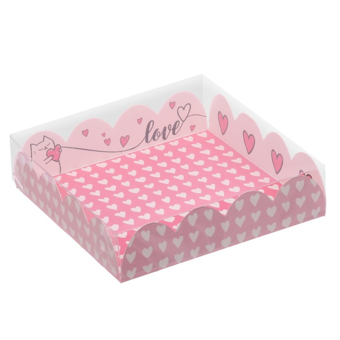Коробка для печенья, кондитерская упаковка с PVC крышкой, Love, 13 х 13 х 3 см
