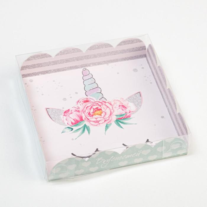 Коробка для кондитерских изделий с PVC крышкой «Волшебных моментов», 13 х 13 х 3 см