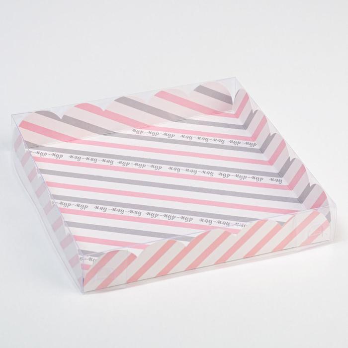 Коробка для кондитерских изделий с PVC крышкой «Котики», 18 х 18 х 3 см