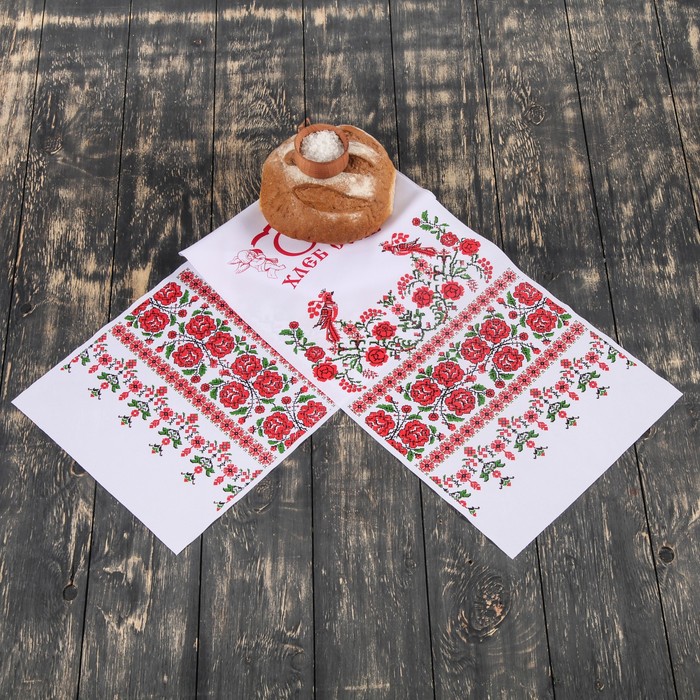 Рушник "Хлеб-Соль", цветы, 150х30 см