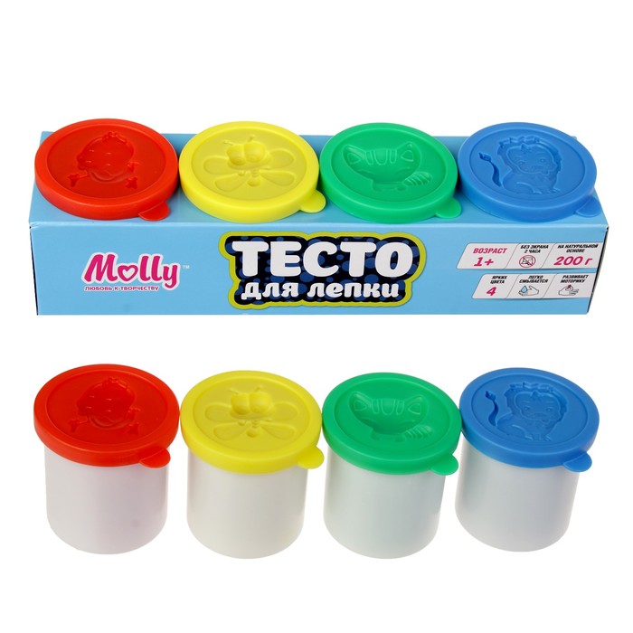Тесто для лепки 4 цвета по 50 грамм 200 гр M1208/1