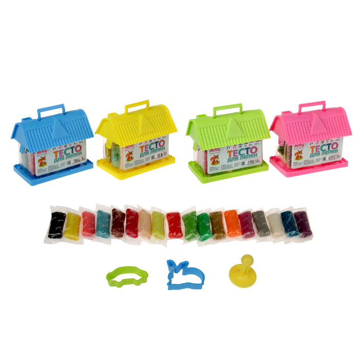 Тесто для лепки Домик 18 цв 360 гр + 3 формочки M1223 МИКС