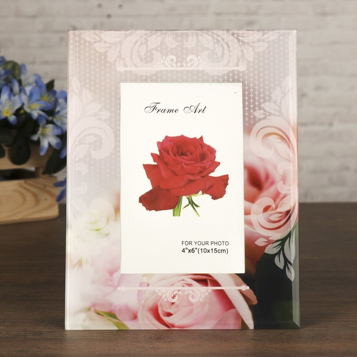 Фоторамка стекло 10х15 см "Чайные розы" 22х17 см