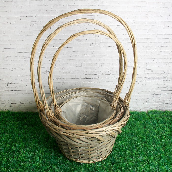 Набор корзин, 3 шт: D=35, H=21/57 см, D=29, H=20/52 см, D=24, H=17/46 см, ива