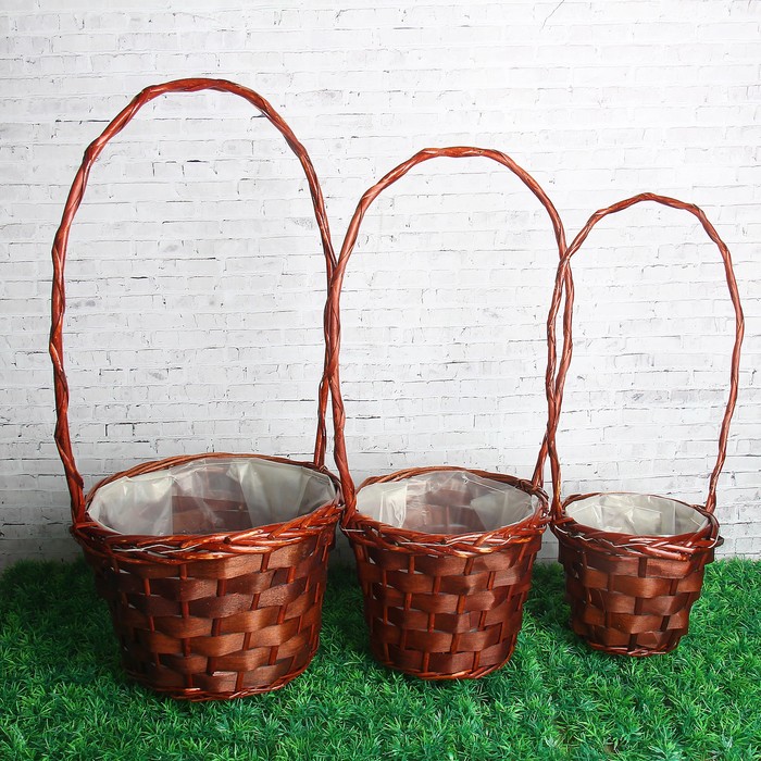 Набор корзин, 3 шт: D=26, H=19/54 см, D=22, H=16/49 см, D=18, H=14/44 см, ива