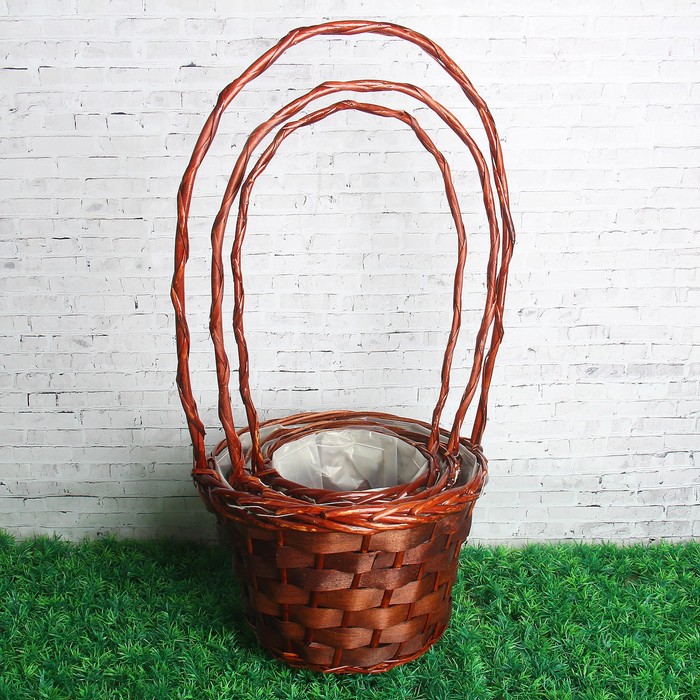 Набор корзин, 3 шт: D=26, H=19/54 см, D=22, H=16/49 см, D=18, H=14/44 см, ива