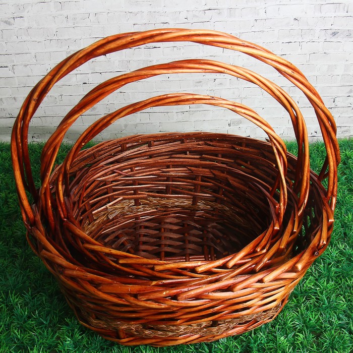 Набор корзин, 3 шт: 26×29×14/34 см, 31×25×11/29 см, 26×19×10/25 см, ива, гиацинт