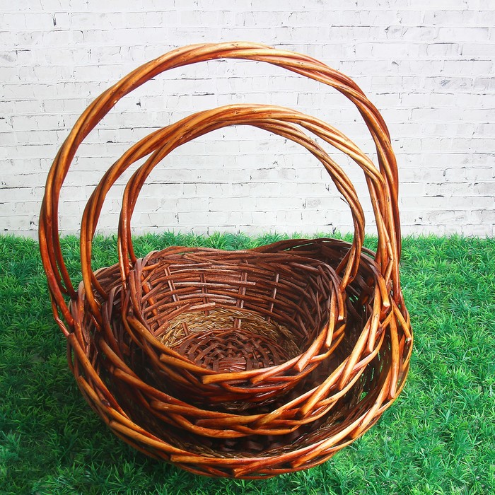 Набор корзин, 3 шт: 34×31×10/34 см, 29×27×9/29 см, 24×20×9/25 см, ива, гиацинт