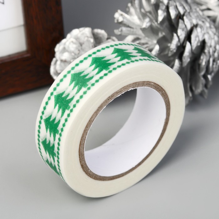 Клейкая лента декоративная бумажная "Ёлочки" ширина 1,5 см намотка 10 метров