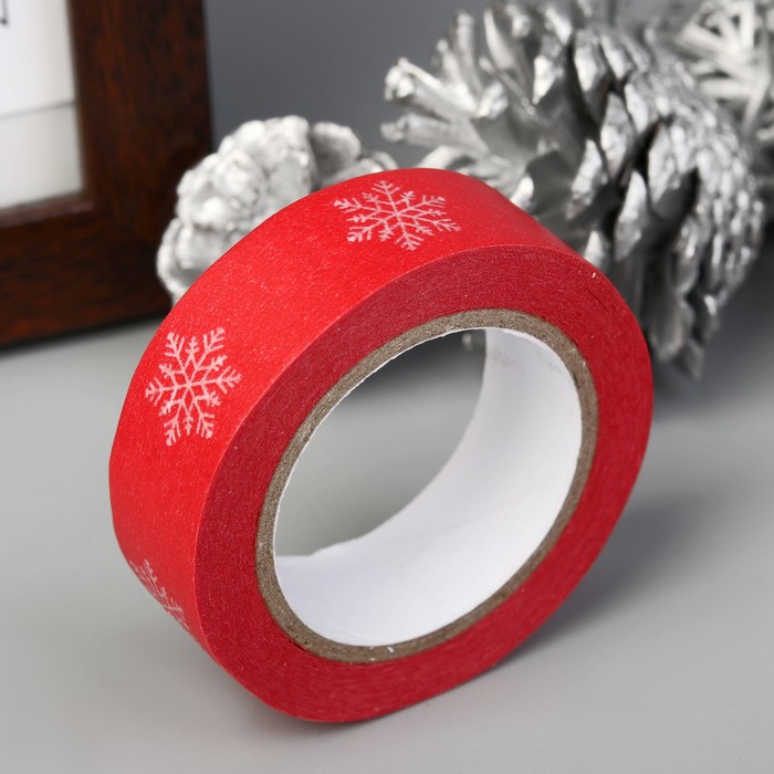 Клейкая лента декоративная бумажная "Снежинки" ширина 1,5 см намотка 10 метров