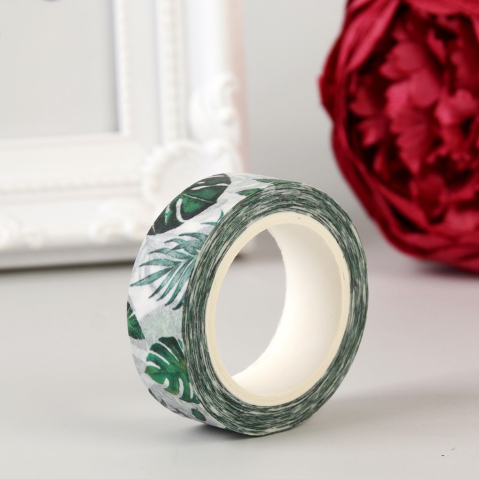 Клейкая лента декоративная бумажная "Пальмовые листья" ширина 1,5 см намотка 10 метров