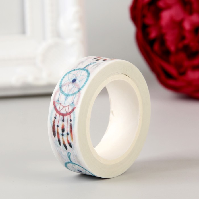 Клейкая лента декоративная бумажная "Ловцы снов" ширина 1,5 см намотка 10 метров