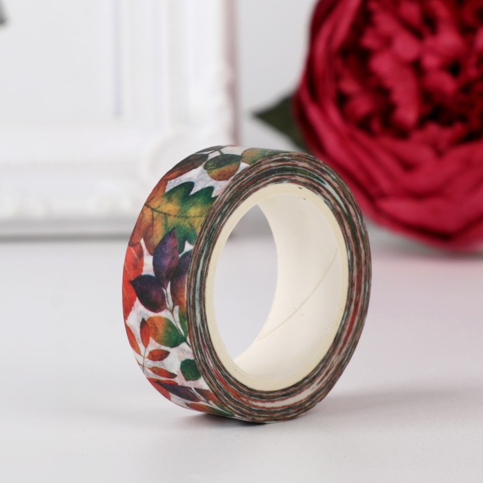 Клейкая лента декоративная бумажная "Осенние листья" ширина 1,5 см намотка 10 метров