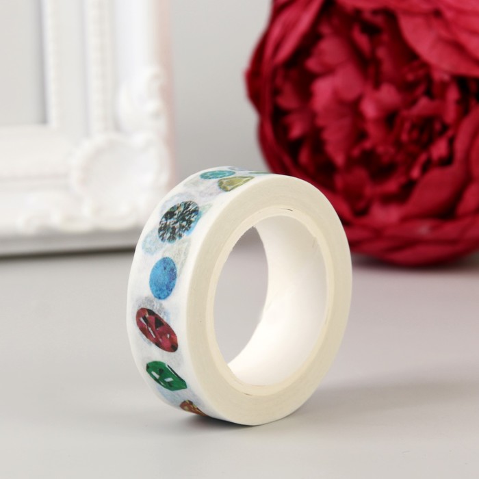 Клейкая лента декоративная бумажная "Драгоценности" ширина 1,5 см намотка 10 метров