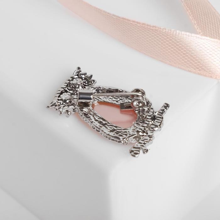 Брошь "Сова" неясыть, цвет розовый в серебре