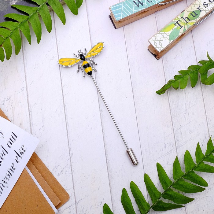 Булавка "Пчелка Жужа", цвет черно-желтый в серебре