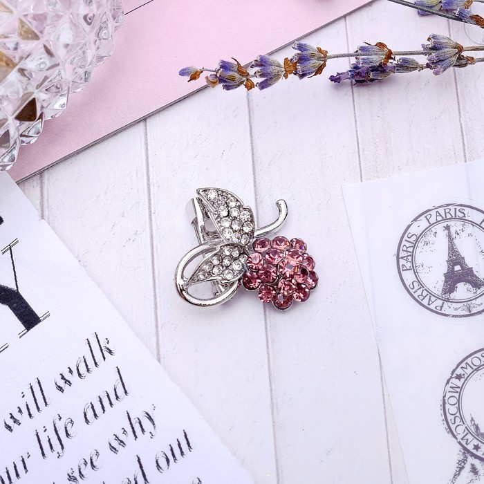 Брошь "Ежевичка", цвет бело-розовый в серебре