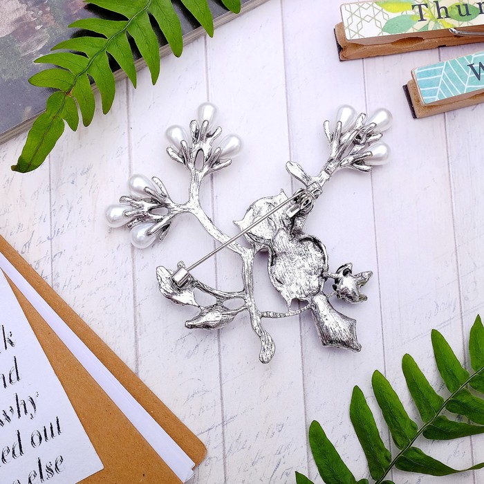 Брошь "Сова" в загадочном лесу, цветная в черненом серебре