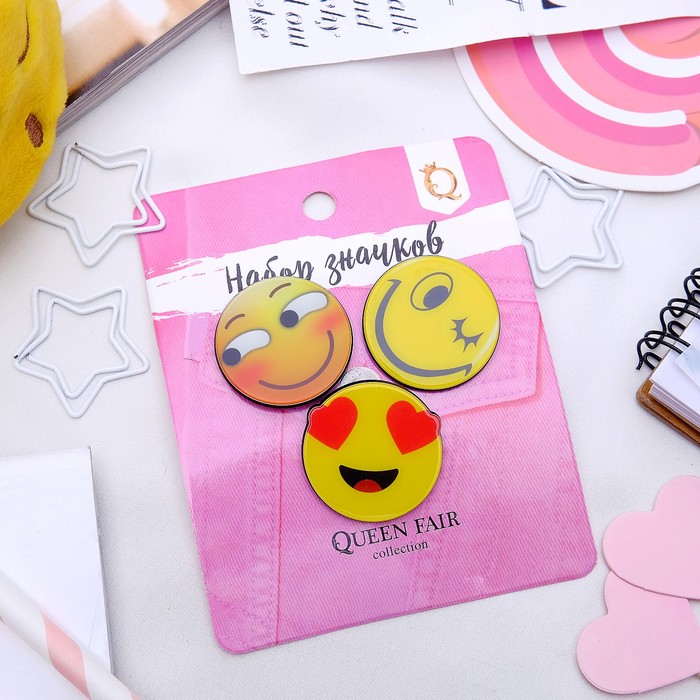 Набор значков "Смайлы" милые, форма МИКС, цветные