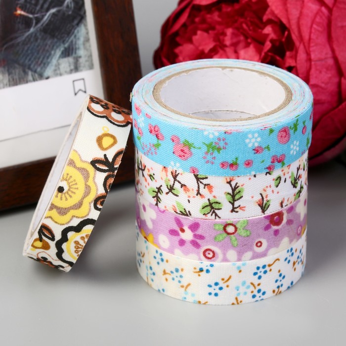 Клейкая лента текстиль "Цветы на ситце" ширина 1,5 см намотка 4 м МИКС