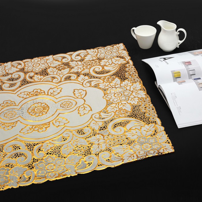 Салфетка ажурная ПВХ 100х60 см "Круги" золото