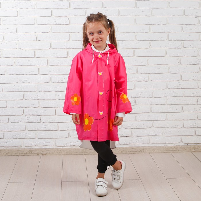 Дождевик детский "Бабочки и цветочки", размер M