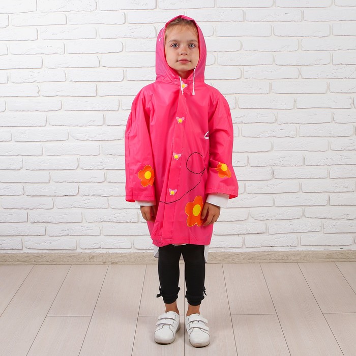 Дождевик детский "Бабочки и цветочки", размер M