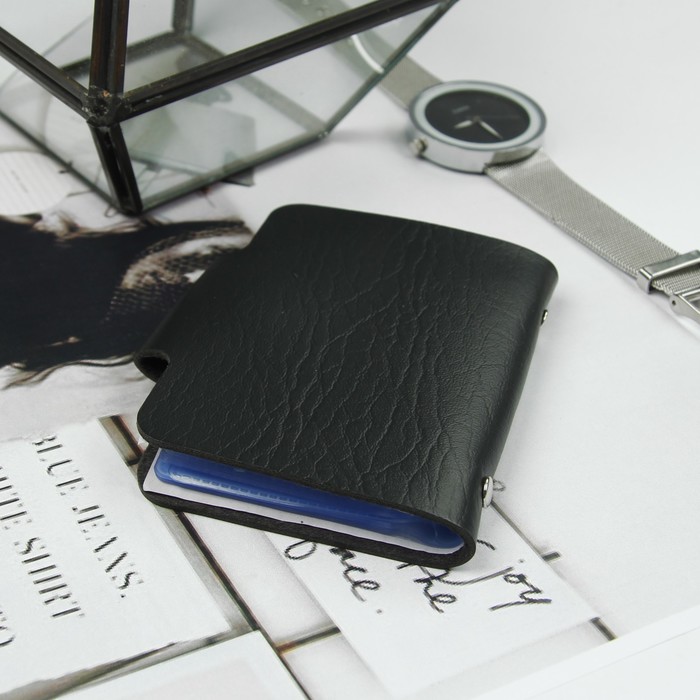 Визитница, 24 кардхолдера, на кнопке, цвет чёрный