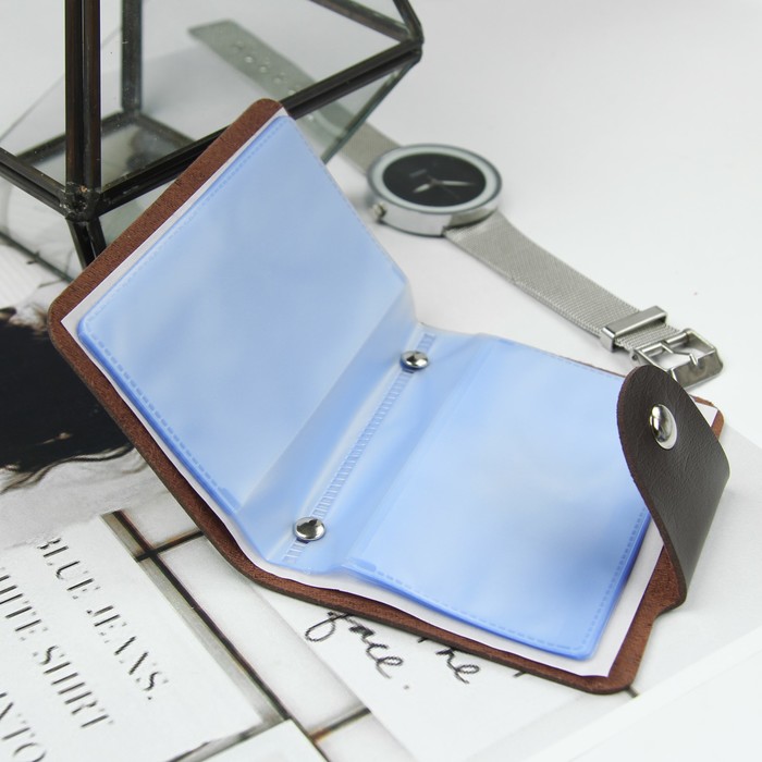 Визитница, 24 кардхолдера, на кнопке, цвет кофе