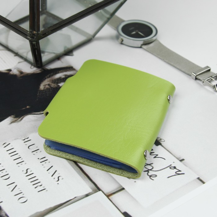 Визитница, 24 кардхолдера, на кнопке, цвет зелёный