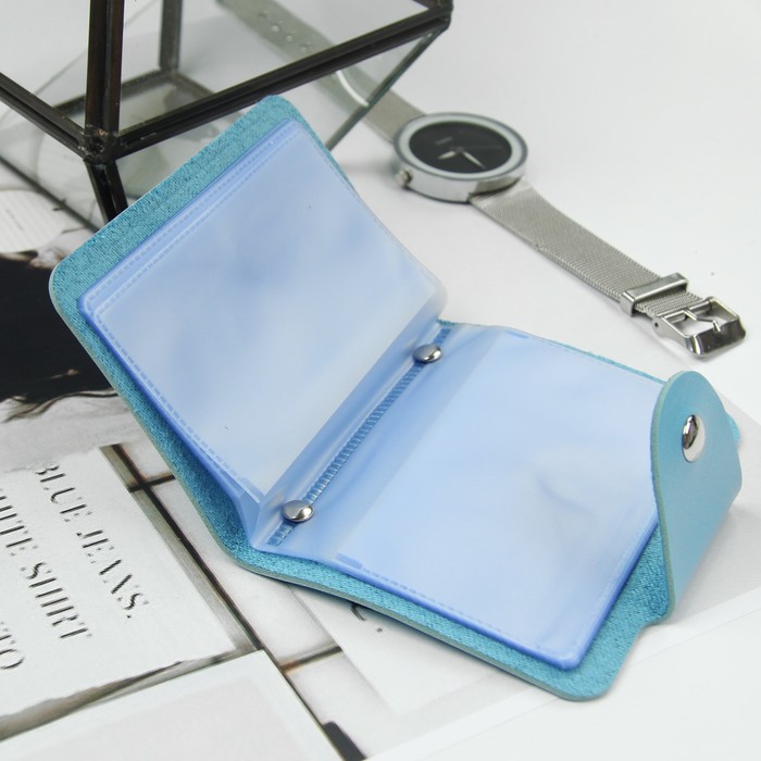 Визитница, 24 кардхолдера, на кнопке, цвет голубой