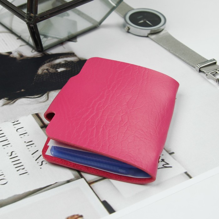 Визитница, 24 кардхолдера, на кнопке, цвет малиновый