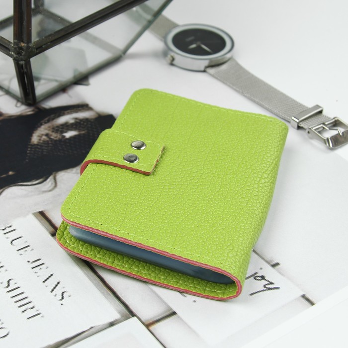 Визитница, 24 кардхолдера, на кнопке, зелёный