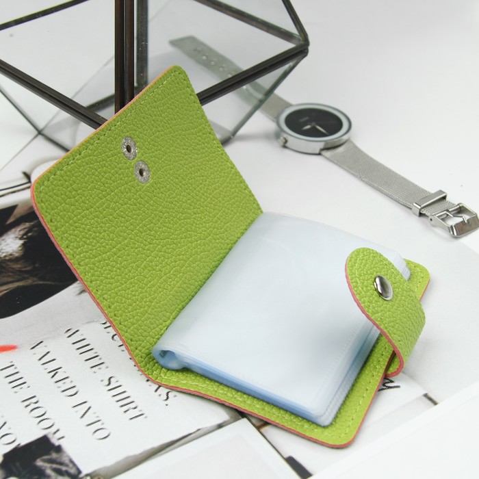 Визитница, 24 кардхолдера, на кнопке, зелёный