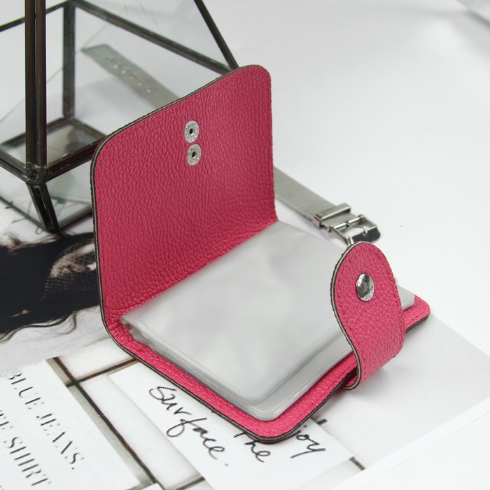 Визитница, 24 кардхолдера, на кнопке, цвет малиновый