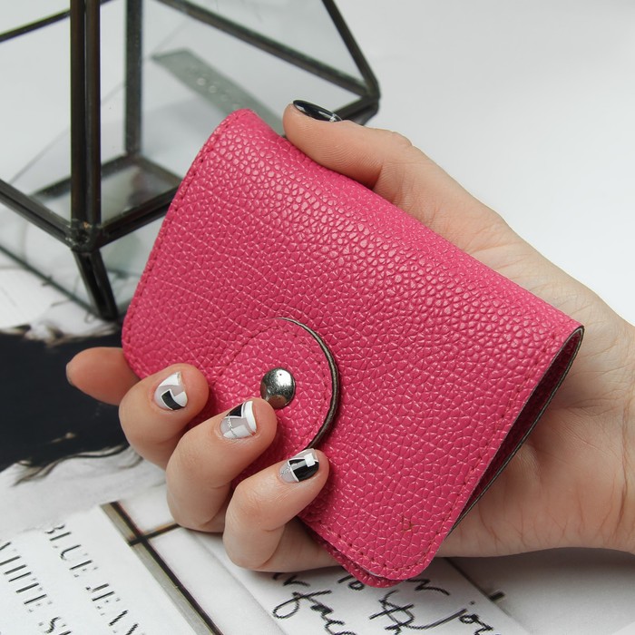 Визитница, 24 кардхолдера, на кнопке, цвет малиновый