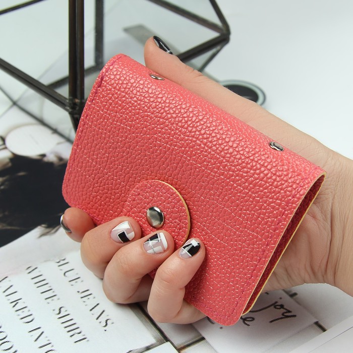 Визитница, 24 кардхолдера, на кнопке, цвет коралловый