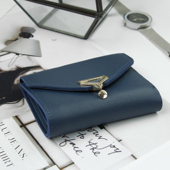 Портмоне женское, 3 отдела, для карт, цвет синий