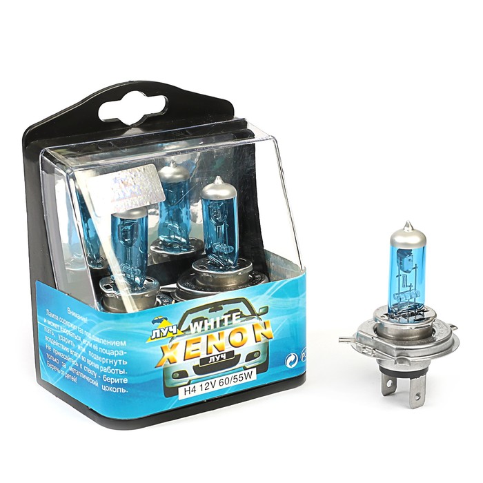 Комплект автоламп "Луч", White Plasma Xenon, 2 шт., H4, 12 В, (60/55 Вт), P43t