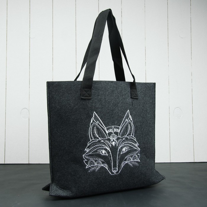 Сумка- шоппер "Лиса" черн, фетр, 32х36см