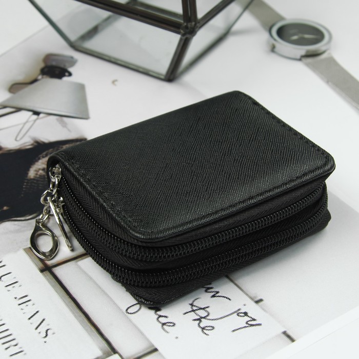 Кошелёк женский, 2 отдела на молниях, 9 карманов для карт, цвет чёрный