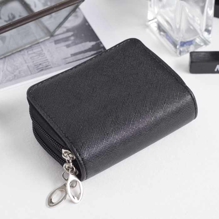 Кошелёк женский, 2 отдела на молниях, 9 карманов для карт, цвет чёрный