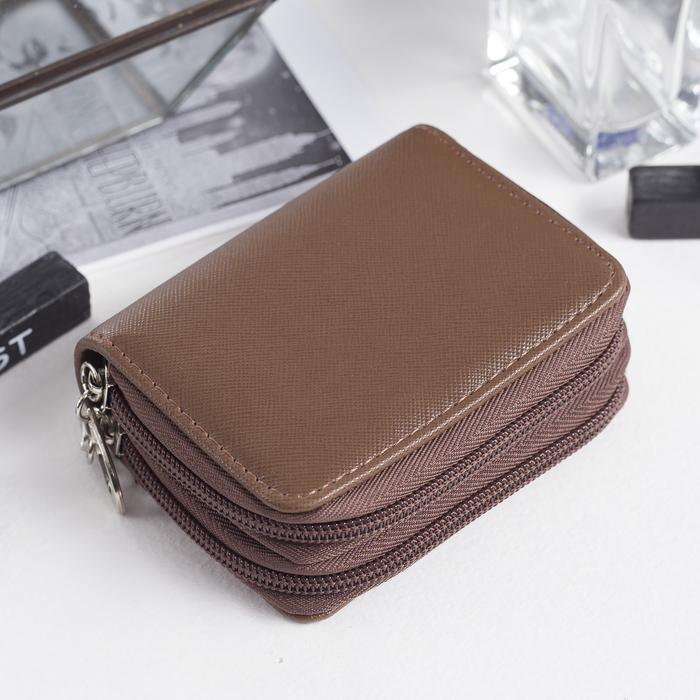 Кошелёк женский, 2 отдела на молниях, 9 карманов для карт, цвет кофе