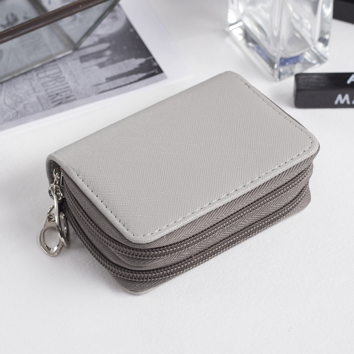 Кошелёк женский, 2 отдела на молниях, 9 карманов для карт, цвет серый