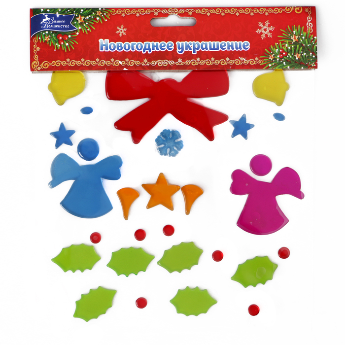 Наклейка на стекло "Рождественские ангелы" 18,5*18,5 см, набор 28 шт