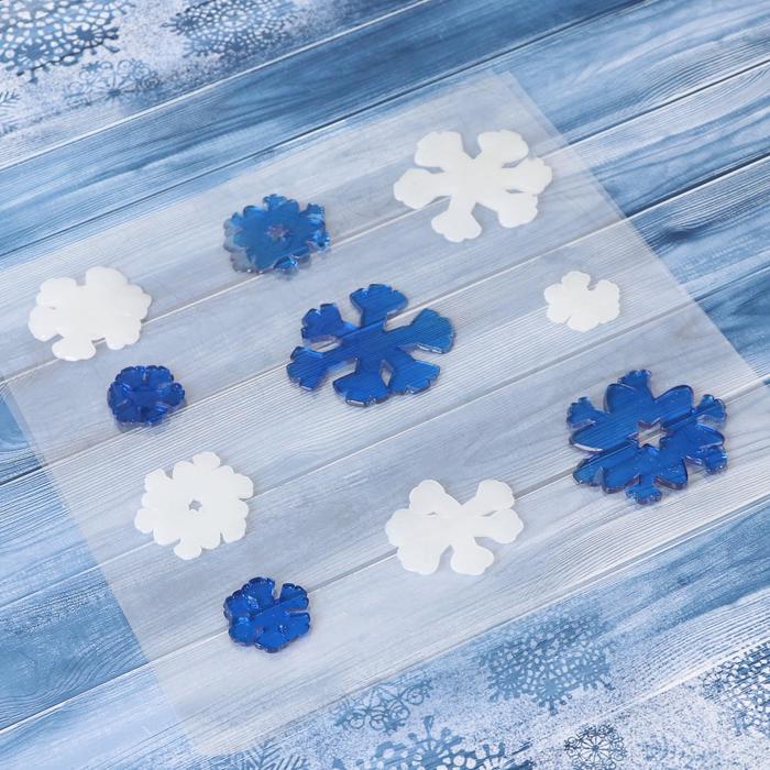 фото Наклейка на стекло "снежинки морозные" (набор 10 шт) 18,5х18,5 см, белый синий зимнее волшебство