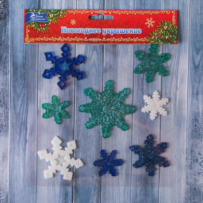 Наклейка на стекло "Снежинки-льдинки" 18,5*18,5 см, набор 8 шт