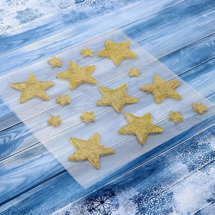 Наклейка на стекло "Звёздочки золотые" 18,5*18,5 см, набор 15 шт